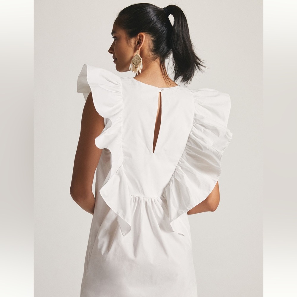 Anthropologie Blue Tassel Ruffled White Waistless Mini
Dress Size L - Picture 3 of 10